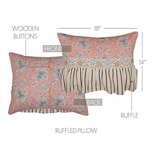 Vhc brands kaila cozy cottage vintage ruffle floral pink couch throw pillow 14×18  urban country home decor