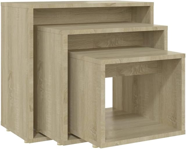 vidaXL 3x Nesting Tables Home Living Room Bedroom Furniture Accessories Accent End Side Nest of Table Nightstand Set Sonoma Oak Engineered Wood