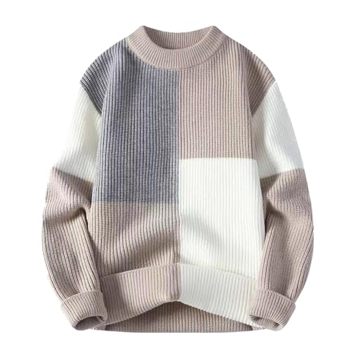 Men's Long-Sleeved Sweaters are Vintage Pullover Sweaters with A Pole-Neck Contrasting Color Design