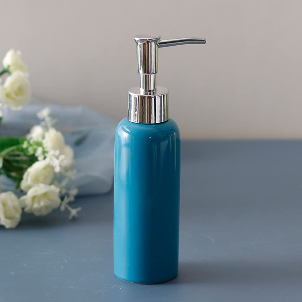 Soap Dispenser - Bathroom Countertop Pump Bottles, Soap Dispenser for Kitchen Sink, Refillable 4 Colors Ceramic Soap Dispenser with Silver Pump Lotions Dispensing Bottle Lotion Pump Bottles(Blue)