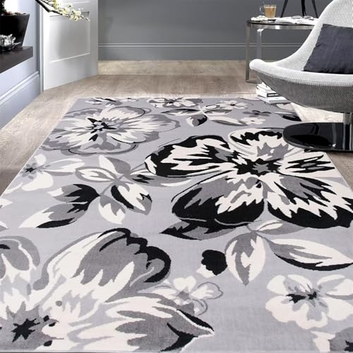 SUNYRDSM Jarapas para Sofas Alfombras Dormitorio Diseño de patrón Floral Gris Elegante Fácil de Limpiar y Duradero 120X160CM