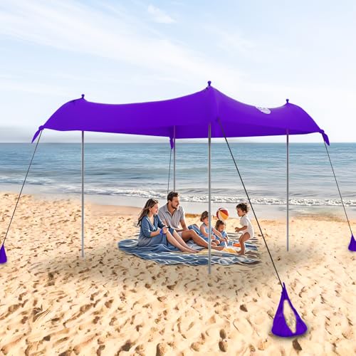 Image of UMARDOO Family Beach Tent Canopy Sun Shade Portable, Large Compact Beach Sun Shelter Easy Setup with Packable Bag for Outdoor Travel (Purple, 12X12 FT. 4Poles)