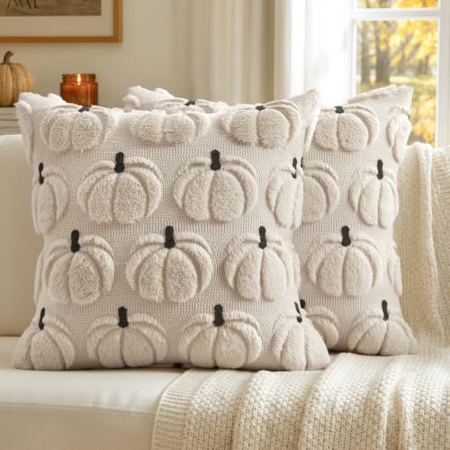 MIULEE Fall Pumpkin Pillow Covers Fall Decor Beige Pumpkin 18x18