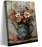 Rustic Farmhouse Daisy Canvas Wall Art,Vintage Watering Poster Print Artwork,Country Floral Painting Picture Wall Decor, for Bathroom Bedroom Living Room Home Decoration,12x16 inches