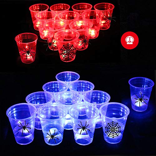 Six Senses Media The Halloween Dark Beer Pong Set, Beer Pong Party Cup Set, LED Beer Pong Cups and Novelty Skull Pong Balls,22 Set