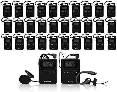 Wireless Tour Guide System for Tour Guiding Simultaneous Translation Meeting Museum Visiting Coaching Education Guide Church Assistive Listening System(2 transmitter+30 receivers+3 multi chargers+1 textile bag)