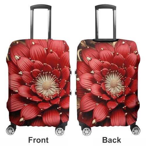 Red Gold Flower Luggage Cover, Washable Elastic Suitcase Cover Protector Fit 18-32 Inch Luggage3