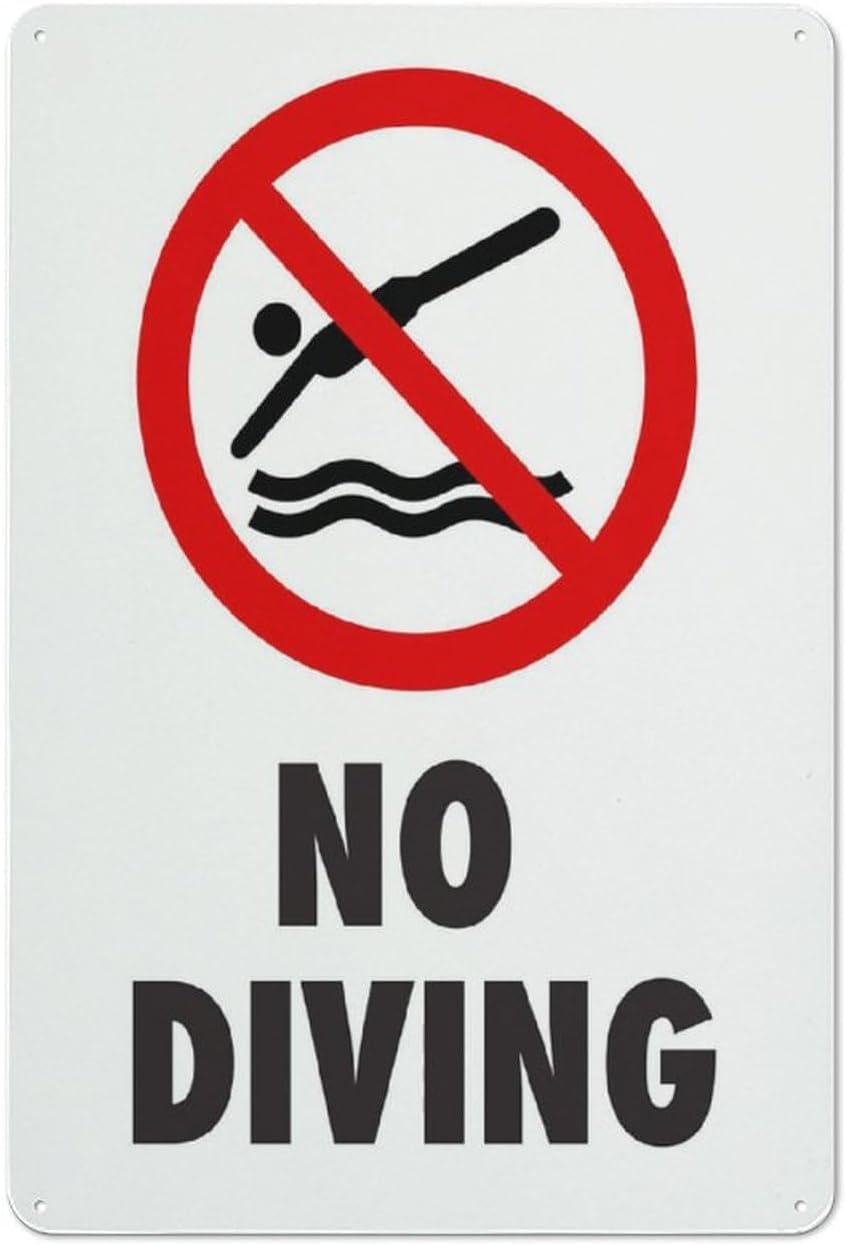 No Diving Rust Free Aluminum Sign - Outdoor Alert Decor with Pre-Drilled Holes for Home Pool, Business Water Park - 12x16 In​