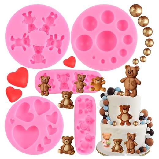 LKDQUTHM Bear Silicone Fondant Mold Bear Chocolate Candy Molds for Cupcake Topper Cake Decoration Gum Paste Polymer Clay Set Of 5