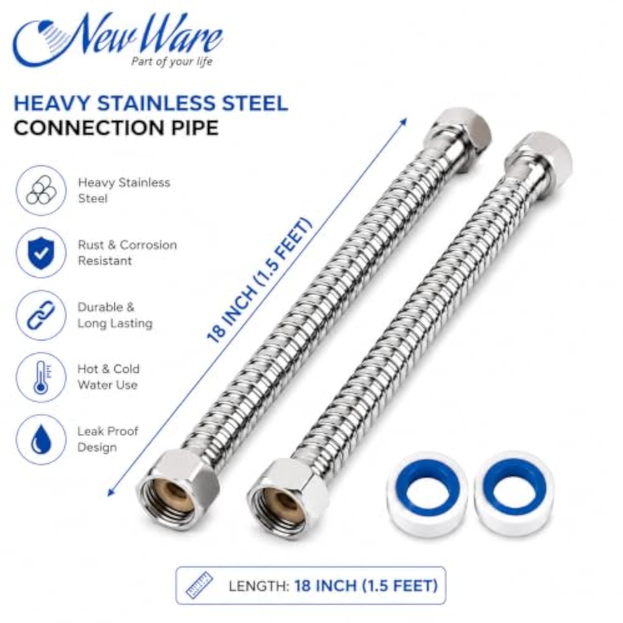Heavy Stainless Steel Connection Pipe for Geyser and Sinks