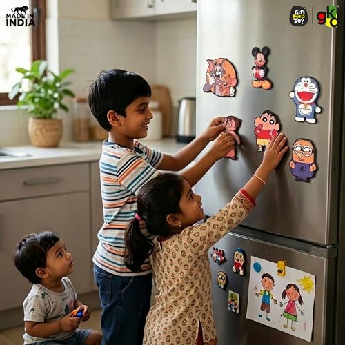 Image of GKD Wooden Fridge Magnet Set - Pack of 6 | Cartoon Fridge Magnets - Fun Refrigerator Magnets Featuring Popular Characters - Cute & Durable Fridge Decor for Kids & Adults Cartoons