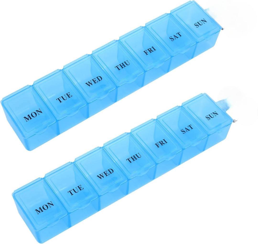 Weekly Pill Organizer (Pack of 2) | 7 Day Medicine Reminder Storage Box | Portable Plastic Tablet Case for Home & Travel-image-23