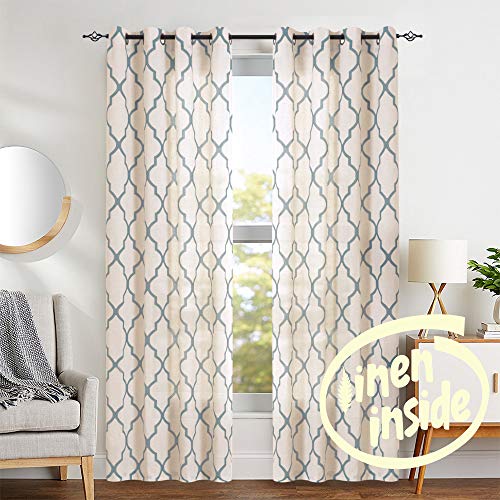 jinchan Moroccan Tile Print Curtains for Living Room Quatrefoil Flax Linen Blend Textured