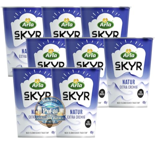 PUFAI Bundle Arla Skyr Natur Extra Cremig 400 g x 8 | Frisches Milchprodukt nach isländischer Art | Kühlpflichtiges Vorratspack