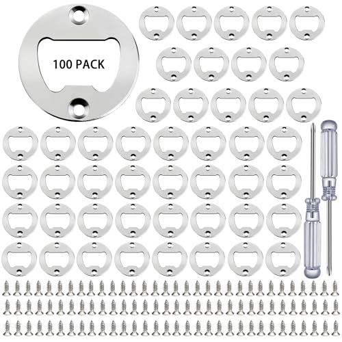 Bottle Opener Insert - 100 Sets Stainless Steel Inserts Kit with Screws Screwdriver for DIY Resin Mould Kit Hardware Parts Supply(Silver)