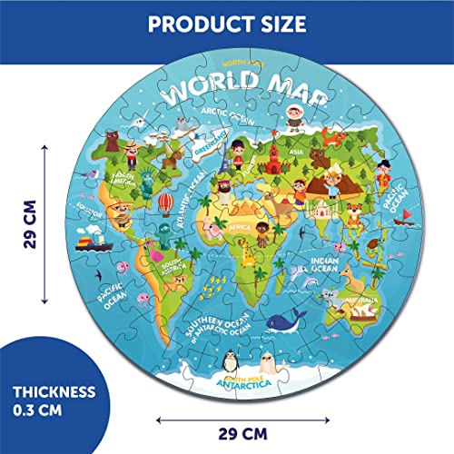 Image of Mini Leaves 72 Piece Wooden Round Puzzle for Kids - World Map Jigsaw Puzzle - Fun & Challenging Wooden Floor Puzzle Game - Gift for Adults & Kids - Safe & Durable Educational Toys