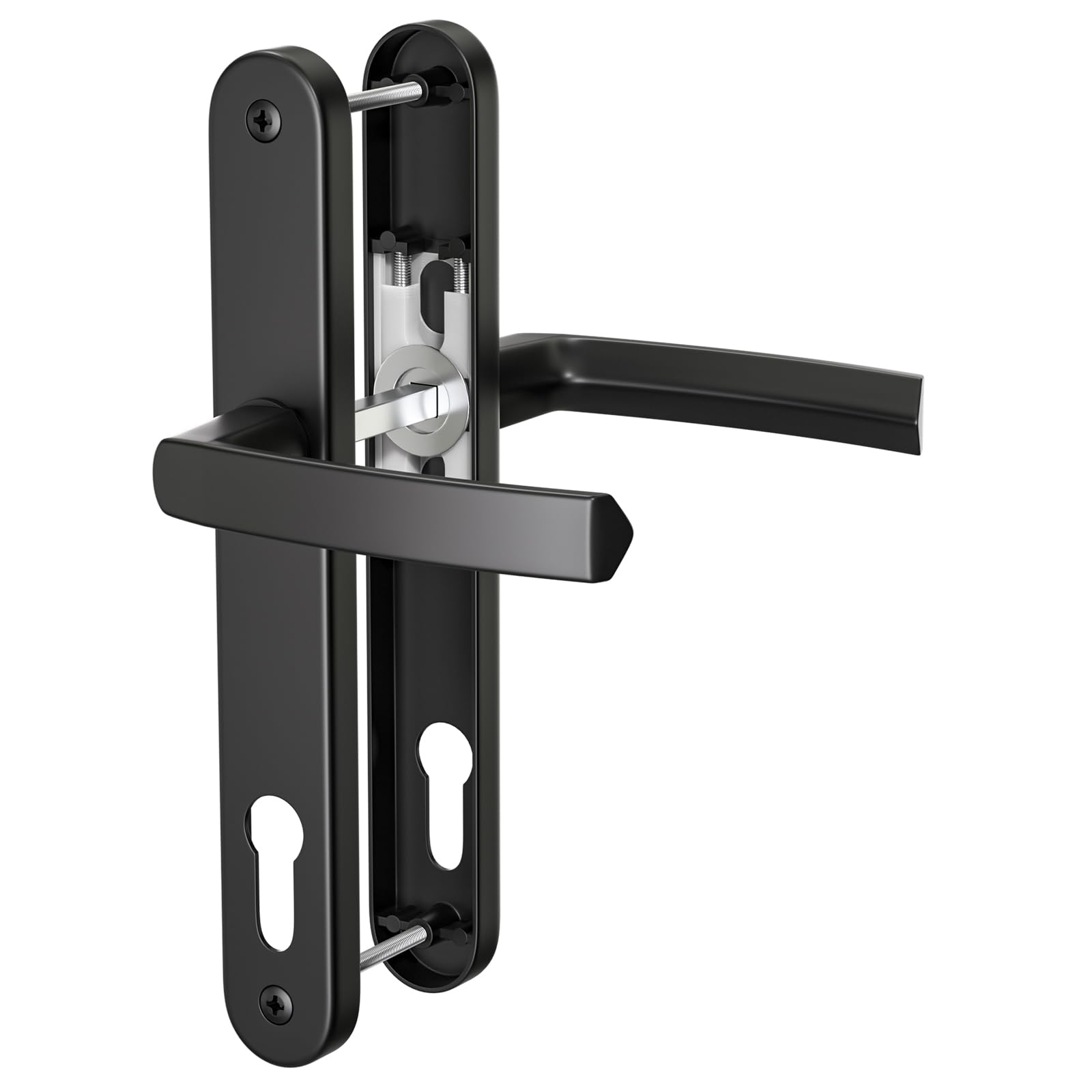 GANZTECH 1 Set Black UPVC Aluminum Door Handle, 92mm PZ (Centres), Backplate 243mm, 210mm Screw to Screw,Black Replacement PVC Door Handle