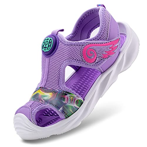 Closed Toe Cute Sandal for Girls in Pretty Colors; Breathable Mesh Upper, Easy and Durable Hook & Loop Strap, Thick and Comfortable Non-Slip Sole; Girls Sandals for Pool, Beach, Bikes, School, Play
