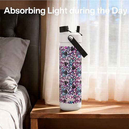 Image of ENCOOL Insulated Water Bottle with Straw Stainless Steel Water Bottle, Glow in the Dark, Leak-Proof, BPA-Free, Keeps Cold for 24 Hours for Sports, Travel, School (26 oz, Graffiti Hearts)