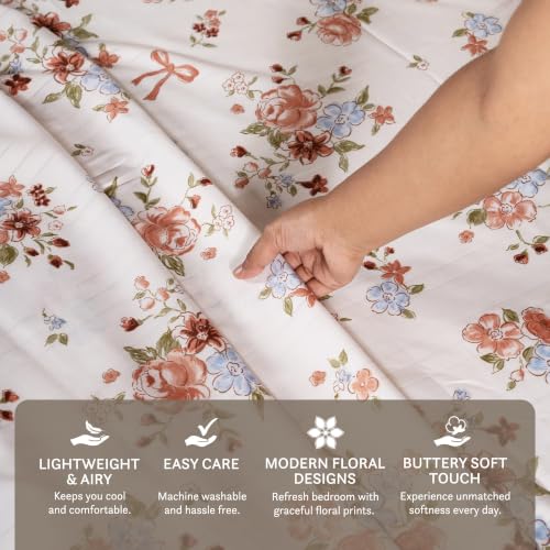 Image of Home Elegance from House of Mytrident | Linen Feel Bed Sheet for Double Bed King Size with Two Pillow Covers | Ultrasoft | Floral 274cm x 250cm | myTrident - Luna Brown