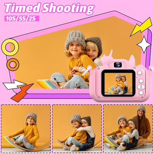 Image of BIGASUO Kids Digital Camera Compact Unicorn Design Selfie Camera Video Recorder Photo Capture Games 64GB SD Card 2.0 Inch Screen for Girls Boys 4+ 5 6 7 8 (1204) (Black, B09)