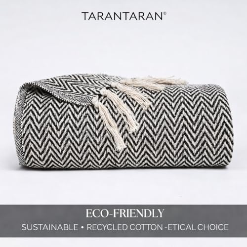 Image of Tarantaran All Season Cotton Weaved Throw Blanket for Bed /Sofa 50x70 Inches Black