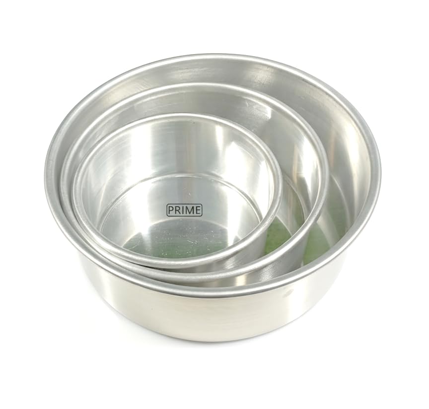 Image of Prime Bakers and Moulders Round Aluminium Cake Baking Mould for Oven 3 Inch Depth (Silver) (6,8,10 Inch)