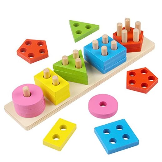 Lewo Träformat sorterare pussel leksak stapling block stapelare leksak geometrisk sorteringstavla pedagogiska leksaker för barn småbarn 1 2 3 år gamla pojkar flickor