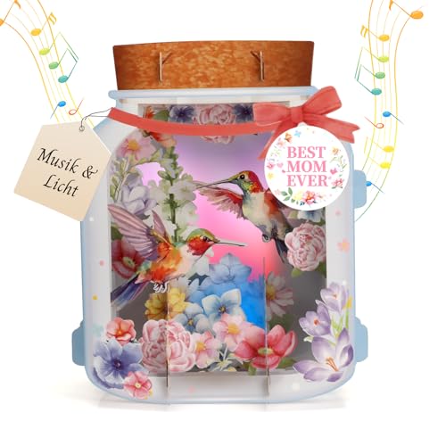 Ecloverlife Muttertagskarte, 3D-Kolibri Muttertagskarte mit Musik und Licht, Alles Gute zum Muttertag Karte für Mama, Mutter, Frau