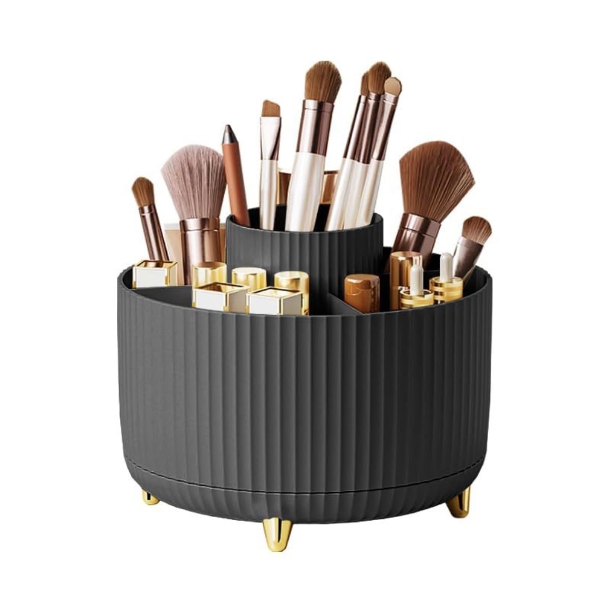 AZHKJKZH Desk Tidy Caddy Pencil Pen Holder 360° Degree Rotating 5 Slots Desktop Stationery Organizers Office Supplies(Black)