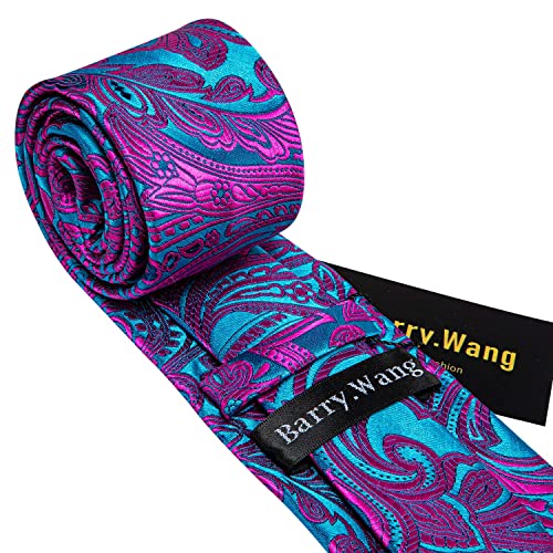 Image of Barry.Wang Men Ties Paisley Woven Silk Necktie Set with Pocket Suqare Cufflinks Formal