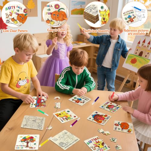Fall Thanksgiving Wooden Crafts for Kids Autumn Activities Kit Blank Puzzle by MUOUAKATE - Used condition - Image 4