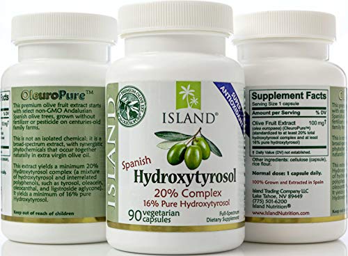 Island Nutrition, 20% Hydroxytyrosol Complex™ Olive Fruit Extract - Super Strength 100% Grown & Extracted In Spain. 100 Mg, 90 Capsules, From The Maker Of Real European Olive Leaf Extract #TOP3