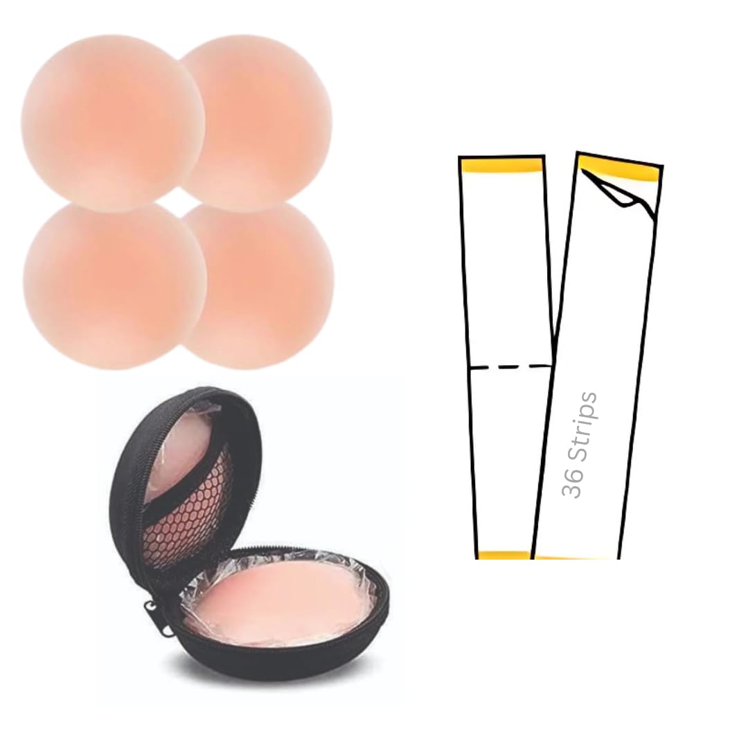 Silicone Nipple Covers Reusable for Women (2 Pair) with Double Sided Tape 36 Pieces, Fashion Clothing Accessory Nude-image-11