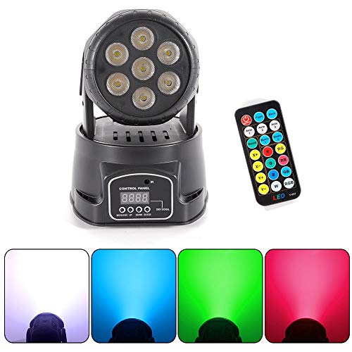 7 × 10 W RGBW 4 en 1 LED Moving Head Lampe de scène mobile (DMX512, télécommande, maître-esclave, flash autonome, automatique) Moving heads Lixada, effets de lumière, effet DJ, éclairage de scène.