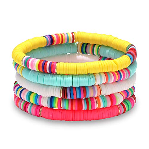 Boderier Heishi Bracelet Set Stack Rainbow Vinyl Disc Bead Surfer Stretch Bracelet Summer Beach Bracelet Jewelry cover