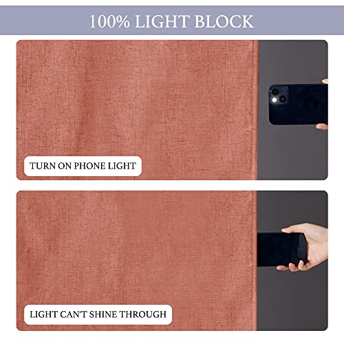 RYB HOME 100% Blackout Curtains for Small Window, Linen Textured Blend Insulating Privacy French Door Curtains Tie Up Shades for Kitchen Storage Cabinet Basement, W 30 x L 40, Brick Red, 1 Panel