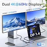 USB C Docking Station for Laptop Dual Monitor, USB C Hub Dual HDMI Adapter to 2 HDMI Ports 4K 60Hz, 100W PD Charging, 3 USB Data 3.0 Ports, Laptop Docking Station for MacBook/Dell/HP/Lenovo