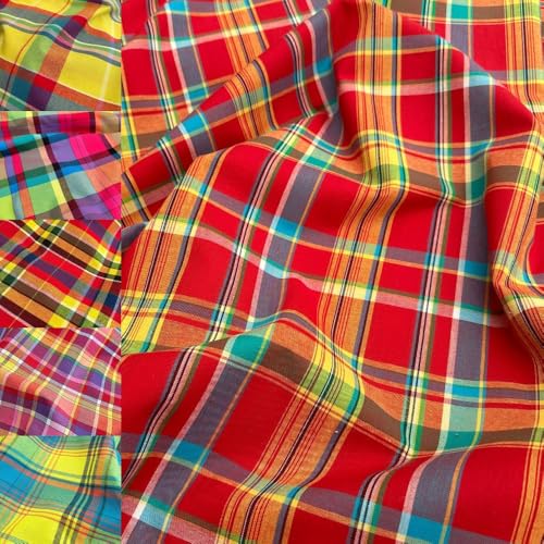 Tissu Madras Antillais Guadeloupe - par 50cm - 11 Coloris 150g/m² Oeko-Tex® Pour Costumes, Ameublement, Robes, Jupes antillaises (rouge jaune bleu)
