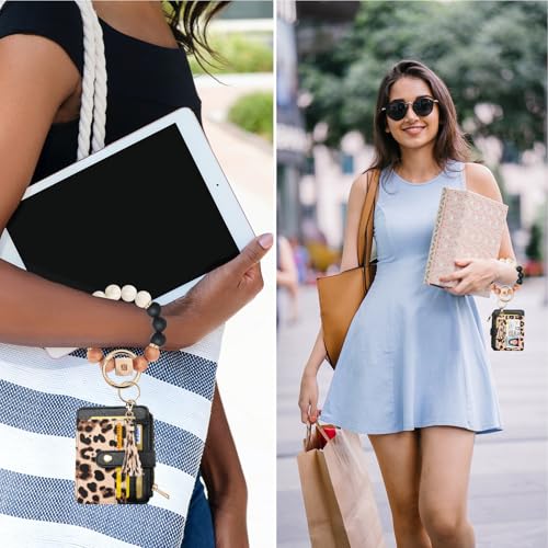 Image of COOLANS Silicone Bracelet Wristlet Wallet Credit Card Holder RFID ID Window Key Ring Tassel Slim Wallet Women Keychain Purse