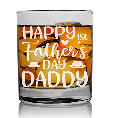 Oom Fathers Day Gift Gepersonaliseerde Whiskey Glass 270ml met gegraveerde tekst: "Happy First Vaderdag Papa"