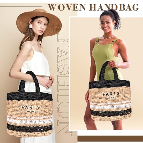 Bolso grande de playa de paja tejido para mujer miniatura 2