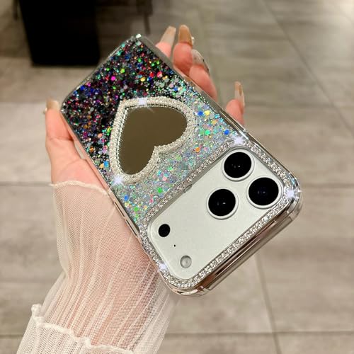 Coque iPhone 17 argent miroir cœur diamant et dégradé brillant souple