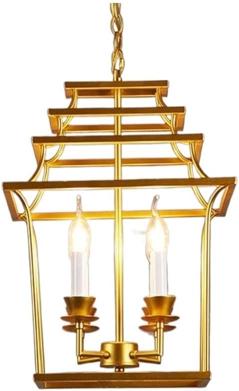 OZZKI OZZKI Hanglamp 4-Lights Gold Postmodern Metal Cage Lamp plafond Licht Luxe Luxe Woonkamer Kandel Hangende kroonluchter Restaurant Droplight Smeedijzeren E14 Suspensie Lantaarnverlichting Inbouwarmatuu