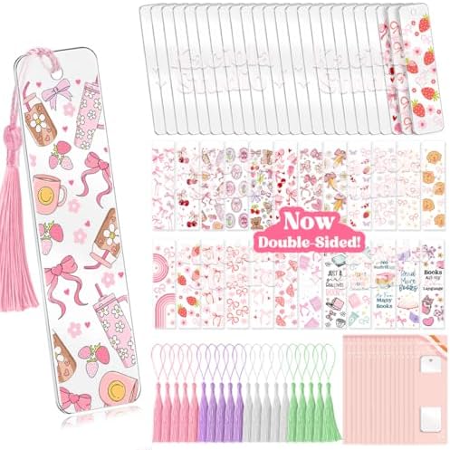 Kaciola 24PCS Acrylic Bookmark Blanks with 24PCS Pink Bow Theme U...
