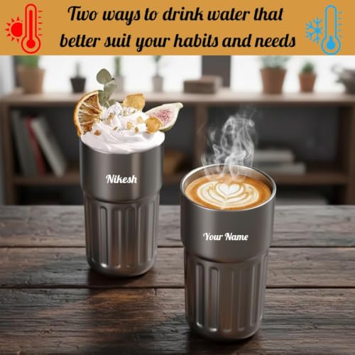 Image of Giftana Personalized Coffee Tumbler with Name, Customized Travel Mug with Lid, Coffee Mug for Men and Women, Birthday Gifts, Valentine's Day Gift, Corporate Gifts for Employee (Silver, 420ml)