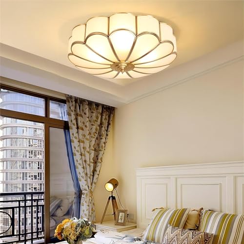 Lightland 001 17.7 Inch Flush Mount Ceiling Light, 4 Lights Brass Ceiling Lamp With Glass Lampshade, Vintage Close To Ceiling Light Fixtures, Art Deco Style Ceiling Light Fixture thumb #4