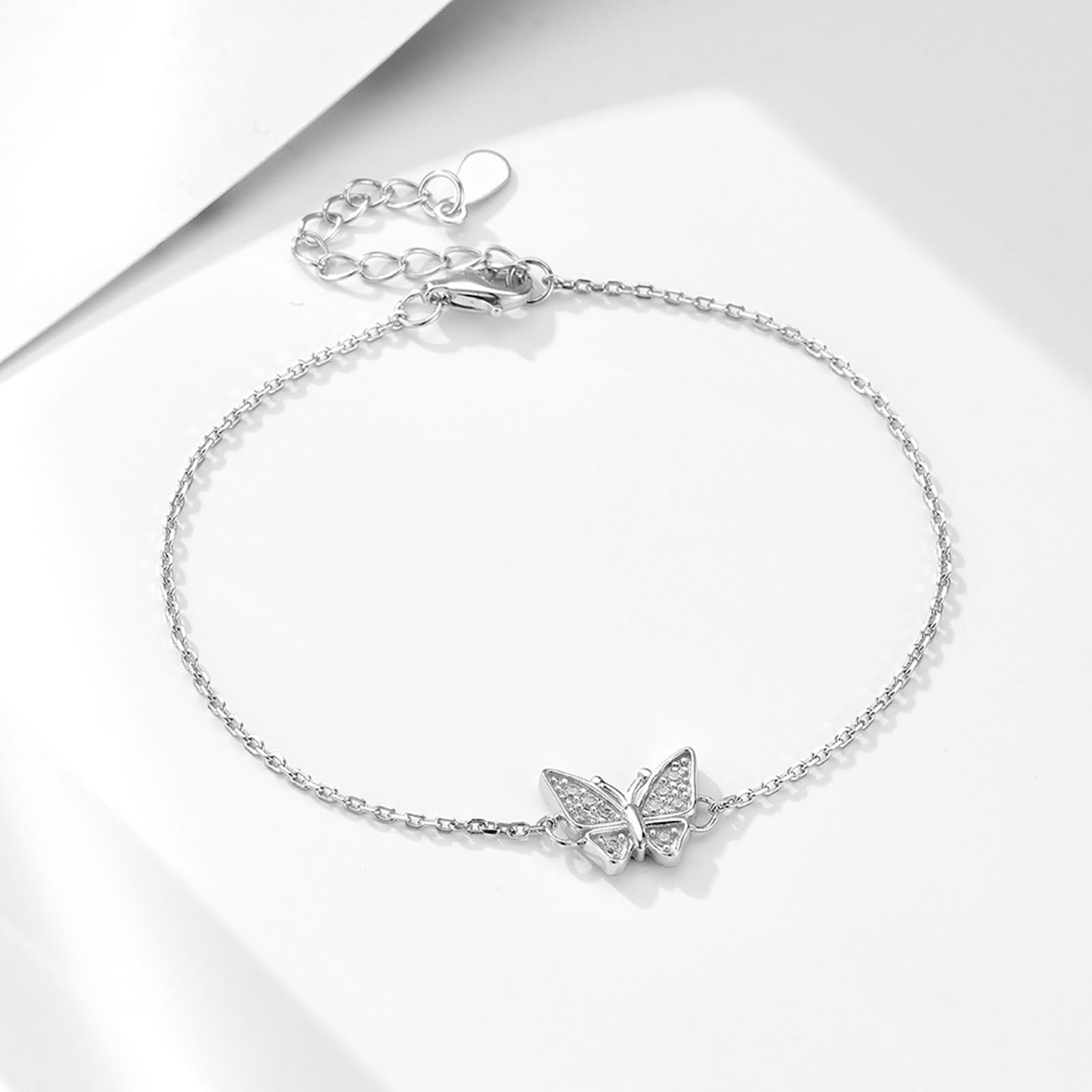 Pulsera de Mujer Oro 9 Kilates / 14 Kilates / 18 Kilates, Mariposa con Diamante, Cadena Extensible 16 CM + 5 CM, Pulsera de Cadena Oro Ajustable Mujer