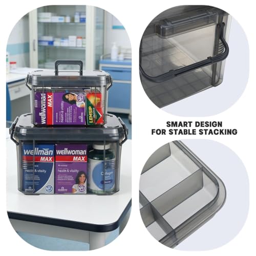 Image of HEY FOLY 15qt Medicine Organizer Storage Box with Tray, Set of 2 Plastic First Aid Box Empty, Thickened Medicine Container Chest, Multipurpose Medical Case with Labels, Grey Medicine Caddy