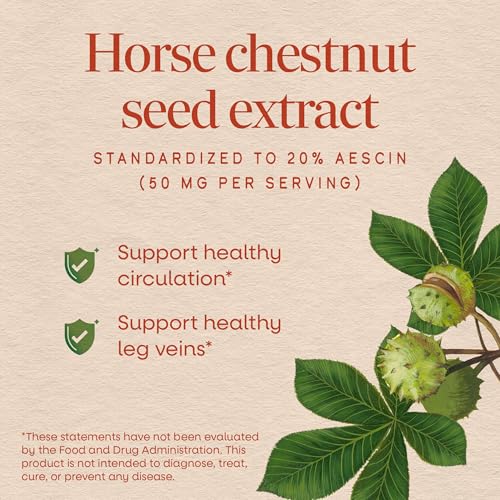 Nature's Way Horse Chestnut Extract, Premium Extract, Supports Healthy Leg Veins*, Standardized to 20% Aescin, Non-GMO Project Verified, Gluten Free, Vegan, 90 Capsules - Image 3
